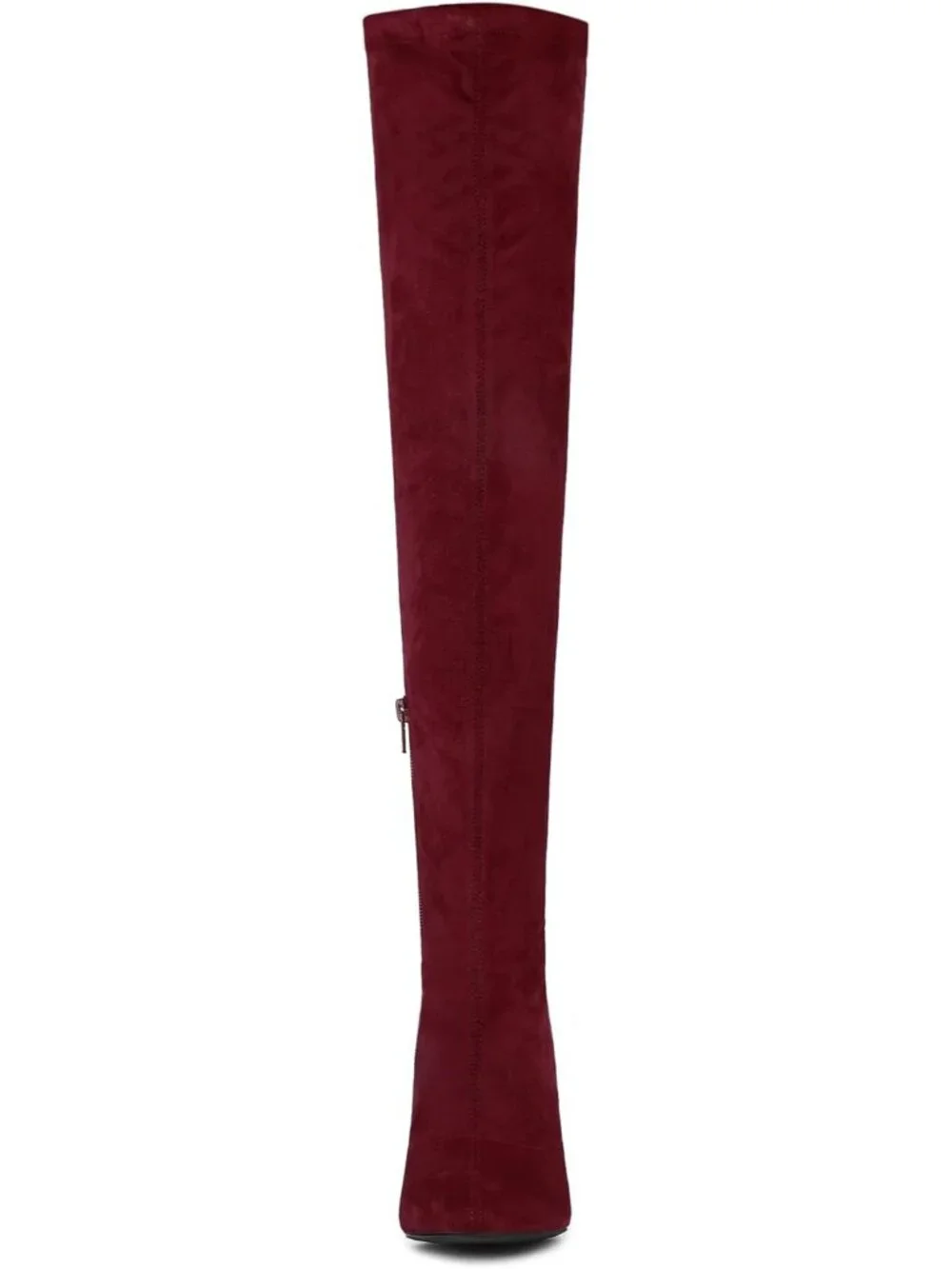 Women's Burgundy Round Toe Chunky Heel Lace Up Synthetic Over The Knee High Boot